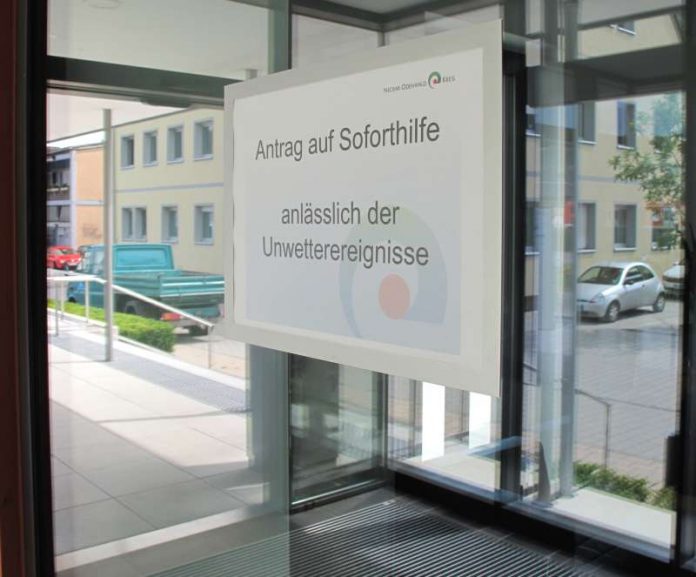 Eiligst eingerichtet wurde im Hauptgebäude des Landratsamtes in Mosbach eine Stelle zur Auszahlung der Soforthilfen für Unwettergeschädigte. (Foto: Landratsamt)