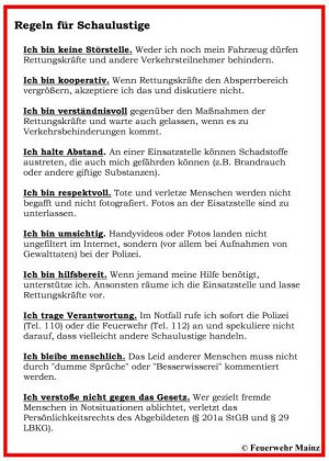 Regeln für Schaulustige (Quelle: Feuerwehr Mainz)
