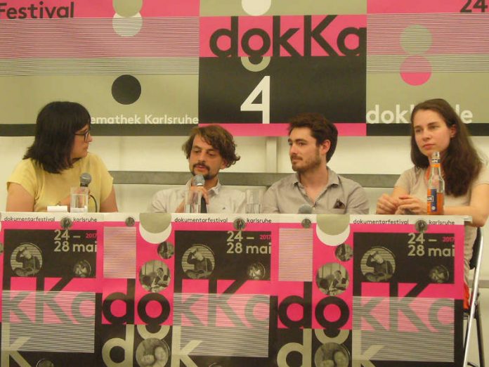 v.l.: DokKa-Moderatorin Carmen Beckmann, Regisseur Msrc Eberhardt, Cutter Pablo Ben Yakov und Produzentin Theresa Bacza (Foto: Hannes Blank)