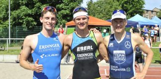 Die drei ersten Männer beim Mußbach Triathlon, BASF Triathlon Cup 2017. (Foto: PIX-Sportfotos /Michael Ruffler)