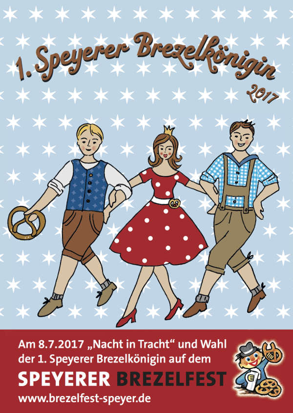 Sparkasse Vorderpfalz gibt 26. Brezelfest-Postkarte heraus, die ganz im Zeichen zur Wahl der 1. Speyerer Brezelkönigin 2017 steht. (Quelle: Sparkasse Vorderpfalz)
