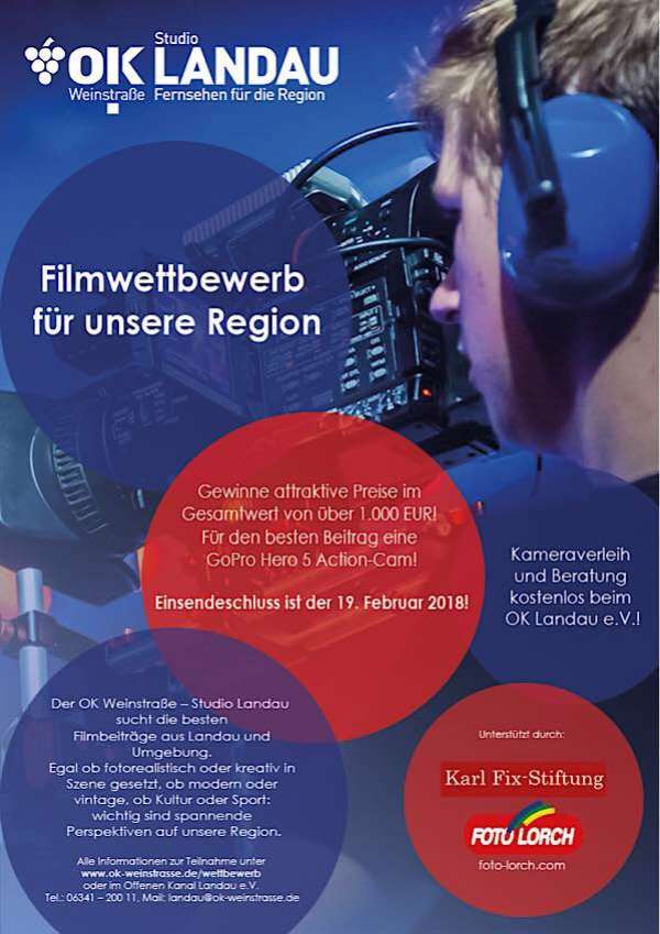 Filmwettbewerb für unsere Region: Das Studio Landau des Offenen Kanals Weinstraße prämiert die besten Filmbeiträge über Landau und Umgebung. (Quelle: Offener Kanal Weinstraße)
