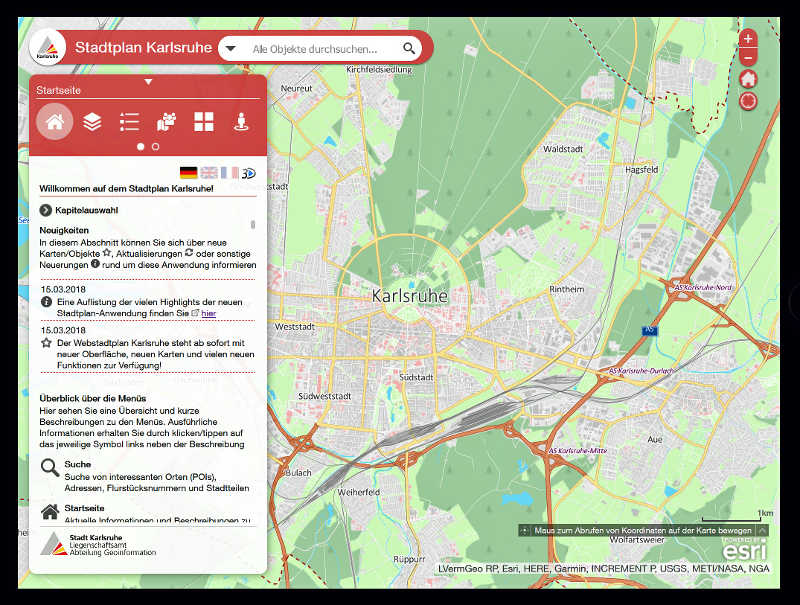 Startansicht Web-Stadtplan (Quelle: Stadt Karlsruhe)