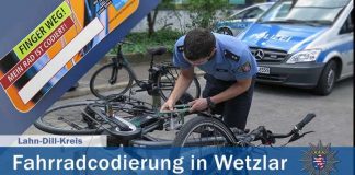 Polizei in Wetzlar codiert am 11.04. kostenlos Fahrräder - vorherige Anmeldung unter Tel.: (06441) 9180 ist zwingend erforderlich!