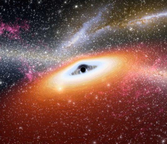 Künstlerische Darstellung eines Schwarzen Lochs im Zentrum einer Galaxie (Bildnachweis: NASA/JPL-Caltech)