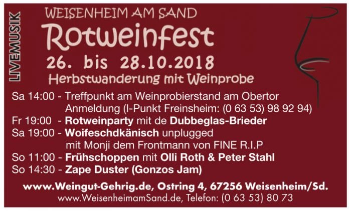 Rotweinfest 2018 - Programm (Quelle: Weingut & Gästehaus Gehrig)