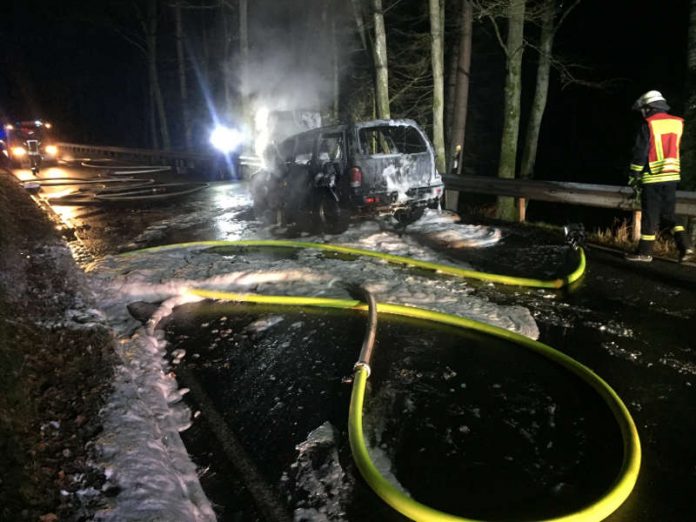 Der PKW brannte aus (Foto: Presseteam der Feuerwehr VG Lambrecht)