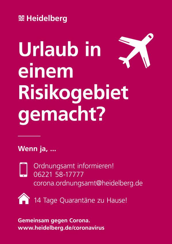 Info-Plakat der Stadt Heidelberg zur Corona-Verordnung Einreise-Quarantäne des Landes Baden-Württemberg. (Foto: Stadt Heidelberg)