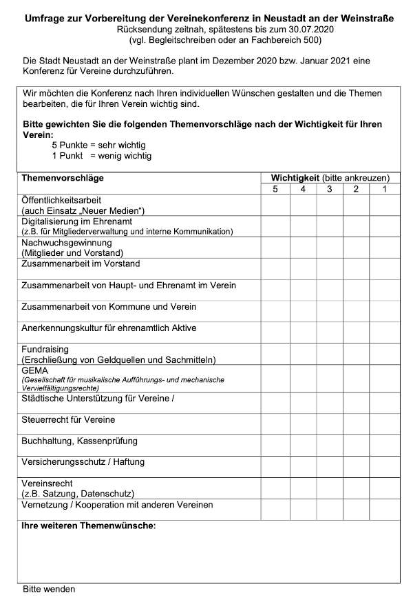 Umfrage (Quelle: Stadtverwaltung Neustadt)