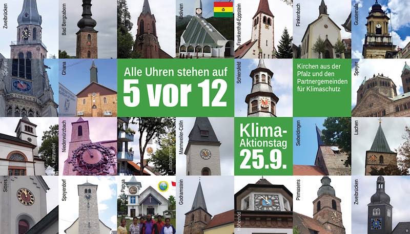 Uhren stehen auf „5 vor 12“ beim Thema Klimagerechtigkeit (Foto: Evangelische Kirche der Pfalz/Bistum Speyer/Florian Grieb)