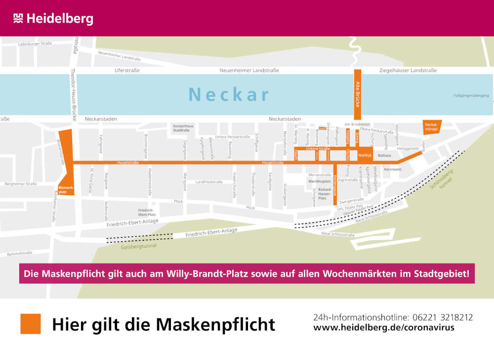 Geltungsbereich der Maskenpflicht in Heidelberg ab dem 16. Oktober 2020 (Foto: Stadt Heidelberg)