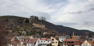 Blick auf Haardt und das Haardter Schloss bei Neustadt im Frühjahr 2021 (Foto: Biosphärenreservat Pfälzerwald)