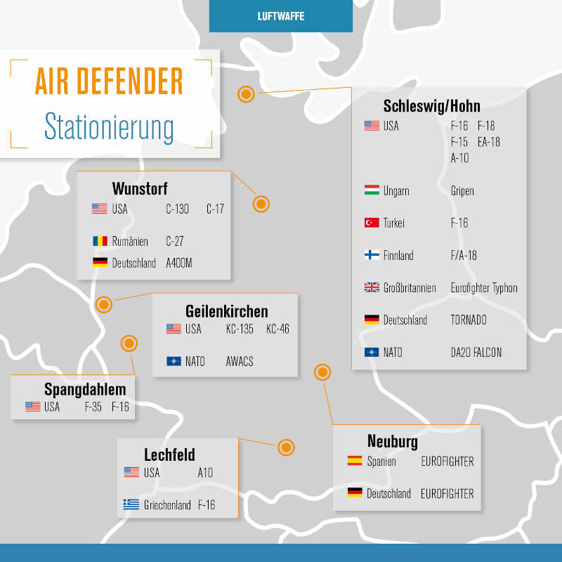 Stationierungsorte AirDefender23 (Quelle: Bundeswehr/PIZ Luftwaffe)